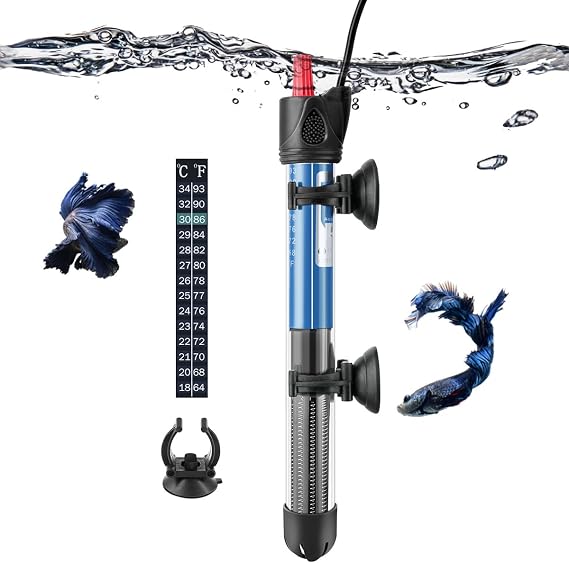25W 50W 100W 200W 300W Aquarium Heater, Submersible Glass Heater for 10L-300Litres Fish and Turtle Tank (50W for 15-55L)