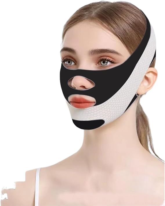 V Line Lifting Mask Chin Strap for Sleeping Reusable，Face Lift Tape Face Slimmer for Women，Jaw Trainer（Pink. Black. Blue） Variety of Options.(Black,2PCS)