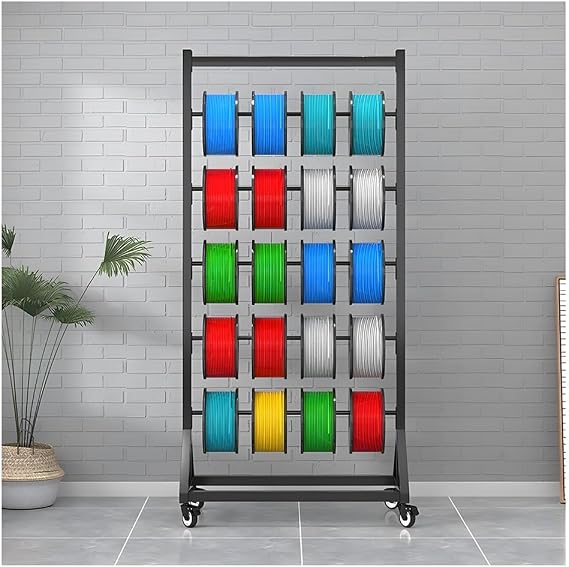 3D Printer Filament Storage Rack, Ribbon Holder Organizer Wire Spool Rack With Wheels, Rolled Steel Wire/Cable Dispenser, For Electrical Industrial & Retail Use,Black-12Th Floor