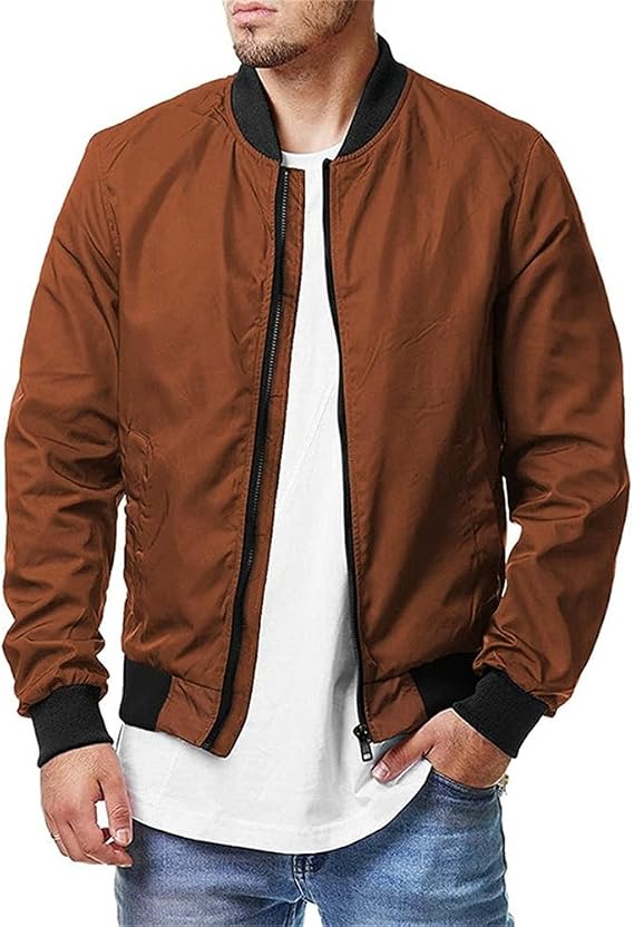 Men'S Transitional Jacket Zipper Placket Standing Collar Solid Color Outdoorjacket Youth Personality Trend Casual Long-Sleeve Jackets