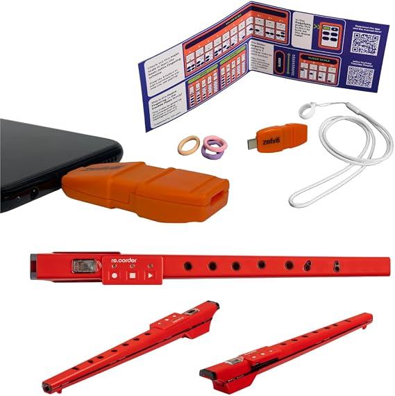 ARTinoise zefiro Pro + re.corder Bundle | Hybrid Flute & MIDI Controller for Smartphones | App with Sound & Exercises | Customizable Fingering | Different Play Modes (Red)
