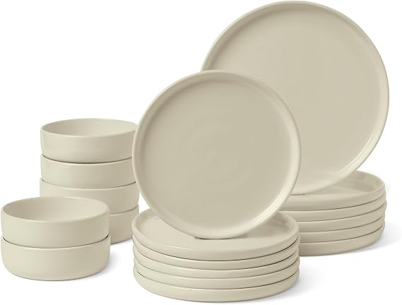 Amazon Basics Glazed Stoneware Dinnerware Set, 18 Pieces, 6 Complete Services, Dishwasher Safe, Ivory