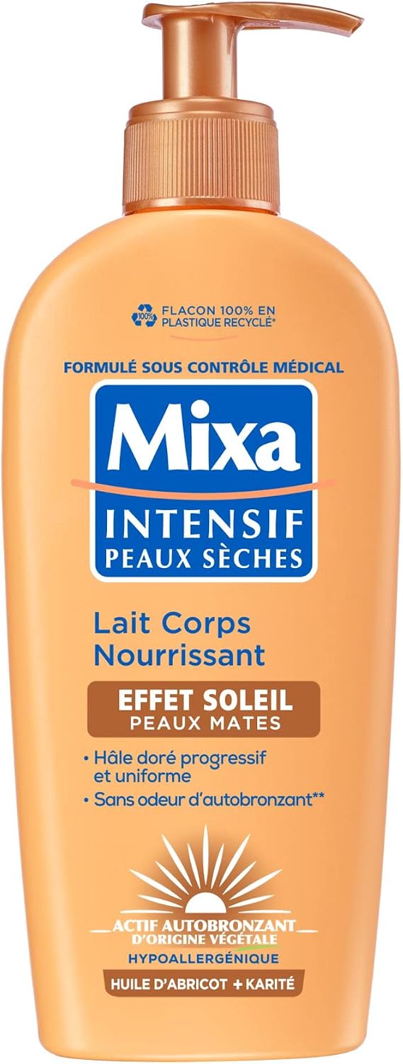 Mixa Intensive Dry Skin - Nourishing Body Lotion Sun Effect - Self-Tanning - Progressive and Uniform Natural Golden Tan - Matte Skin - Hypoallergenic - 250 ml