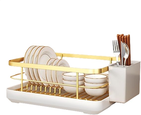 Dish Drying Rack - Large Dish Drainer Rack, Rustproof Kitchen Dish Drying Rack | Heavy Duty Chopping Board Holder, Dish Rack Drainer for Kitchen Countertop Sink Drainer Rack Black White