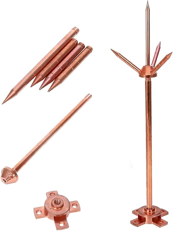 Lightning Protection System Kit, Removable Lightning Rod with Three-Pole Spike for Enhanced Safety on House Roofs, Bungalows, and Tin Houses