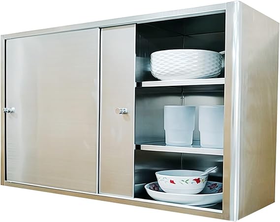 Stainless Steel Storage Cabinet, Silent Sliding Door Wall Mounted Cabinet with Adjustable Layer Board for Kitchen Bathroom Garage Office Balcony(60x40x20cm/24x16x8in)