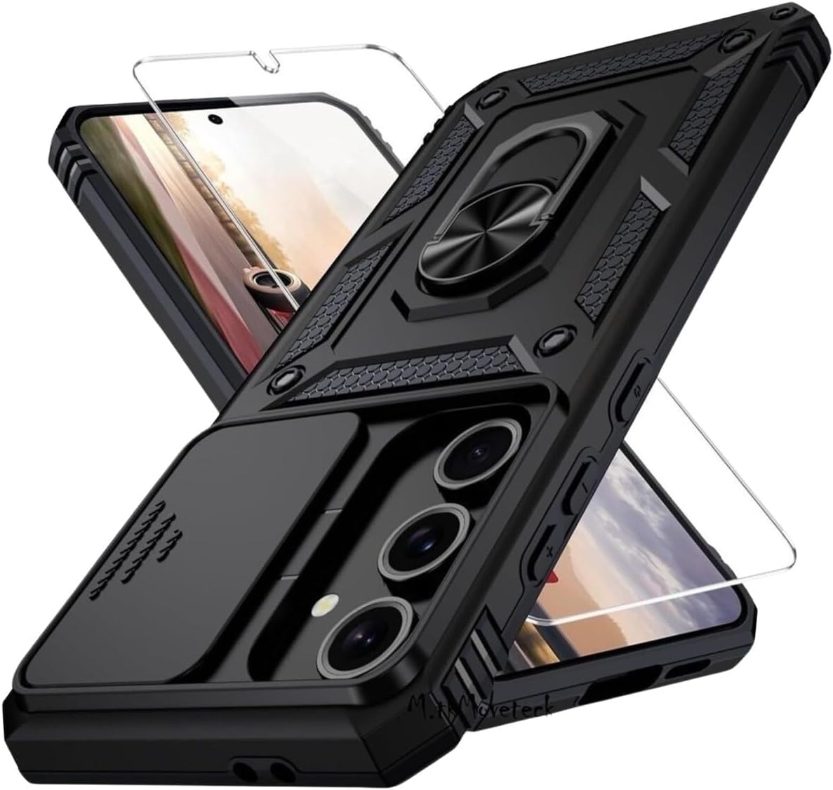 CONSTRAIN - Samsung Galaxy A17 ile uyumlu 5g Kılıf Kamera Korumalı Sürgülü Yüzüklü Armor Zırh Kapak + 9H Ekran Koruyucu