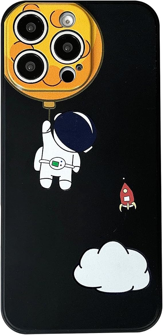 Yonds Queen iPhone 11 Pro Max用ケース 漫画 ミニ宇宙飛行士 宇宙飛行士 かわいい月 デザイン スタイリッシュ バンパーカバー TPUゴム 保護 耐衝撃カバーケース ブラックムーン、iPhone 11 Pro Max