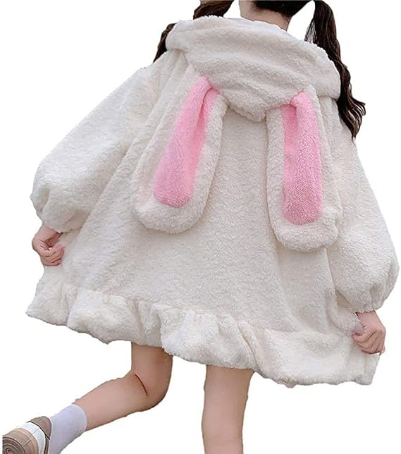 Rabbit Ear Hoodies Warm Plush Bunny Hoodies Rabbit Sweatshirt Sweater Cute Plush Zip Coat for Women Girls