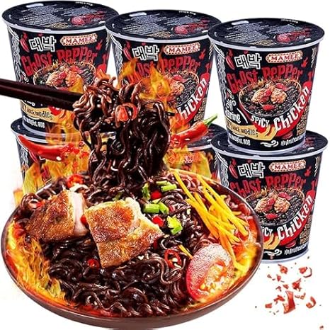 Ghost Pepper Noodles Spicy Dry Mixed Noodles 80g/barrel, 1 Million Spiciness, Hot Pepper Spicy Instant Dry Mixed (6 buckets)