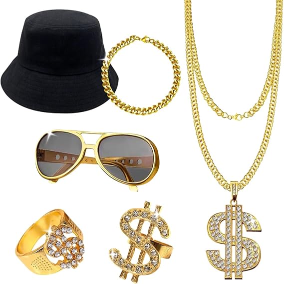 Adults 80s Retro Party Costume Set Hip Hop Disco Rocker Cosplay Accessories for Carnival & Dance Parties