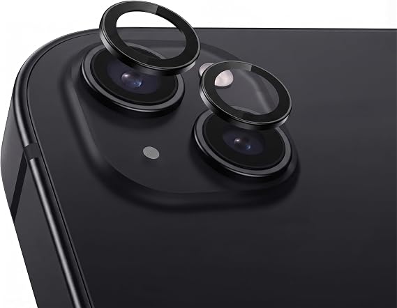 Babilden iPhone 15/15 Plus İle Uyumlu Kamera Lens Koruyucu Alüminyum Alaşım Çerçeveli Telefon Lensi Temperli Cam Koruma (Siyah)