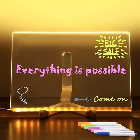 LED Note Board,Light Up Acrylic Board with 7 Colors Pen, Magic Led Note Board with Colours with Light,Advertising Board Writing Board (30x20cm/11.81x7.87in)