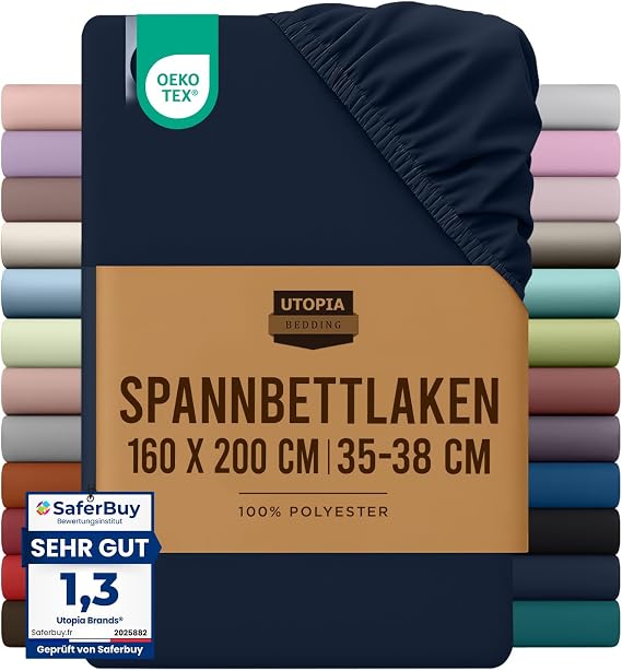 Utopia Bedding - Spannbettlaken 160x200cm - Marine Blau