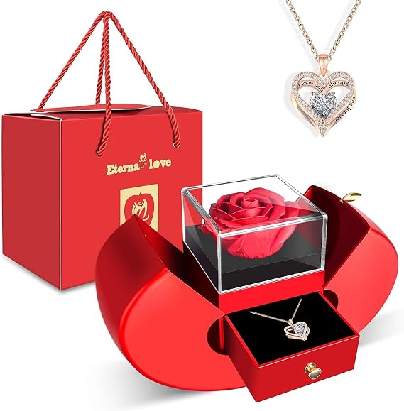 Eternal Red Rose Necklace with Heart Gifts for Mother Girlfriend Women Wife Grandma for Christmas Valentine's Day Mother's Day Birthday Anniversary Thanksgiving Day