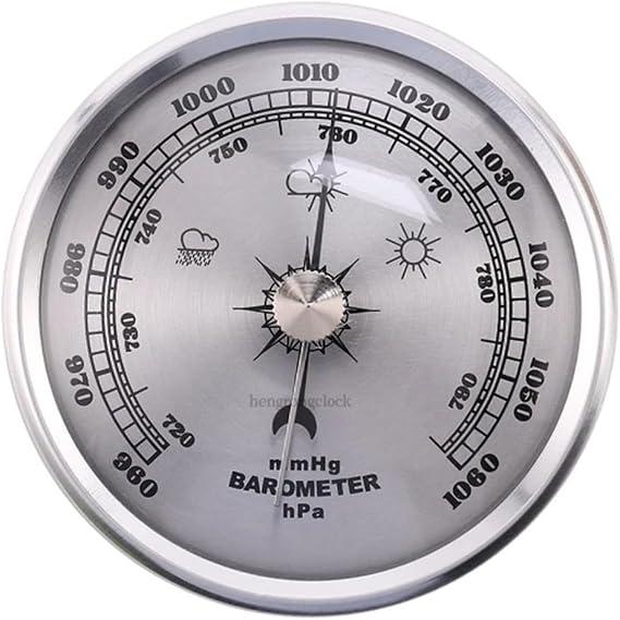 Vintage Style Metal Barometer, Wall Clock Weather Station Indoor Outdoor Temperature Humidity Monitor Atmospheric Pressure Gauge Home Office Decor (Silver)
