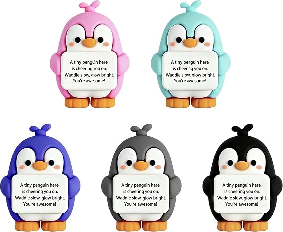 5 Pack Motivational Penguin Figurines, Small Positive PVC Penguin Statue with Encouraging Message You're Awesome, Cute Desk Decor for Office, Gifts for Coworker Friends Teacher, 5 Colours