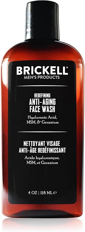 Brickell Men's Redefining Anti-Aging Face Wash for Men, Natural & Organic, Foaming Gel to Reduce Signs of Aging (Scented, 4 fl oz)