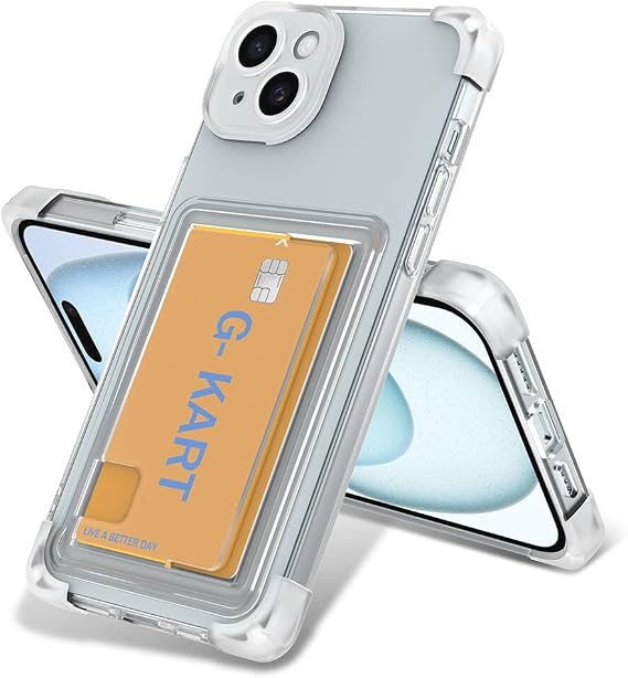 Aksesuarcim iPhone 13 Kılıf Şeffaf Kartlık Bölmeli Darbe ve Kamera Lens Korumalı Silikon Kapak Kapak