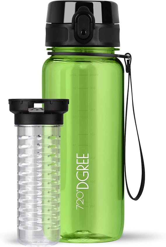 720°DGREE Water Bottle “uberBottle“ - 650 ml crystalClear +Fruit-Infuser - BPA-Free Tritan, Leakproof, Reusable Drinking Bottle - Sports Bottle for Gym, School, Fitness, Cycling, Travel, Office