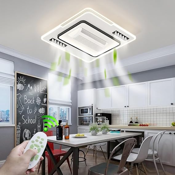 Modern bladeless Ceiling Fans with Lights and Remote Control 6 speeds 3000K-6500K dimmable LED Enclosed Fan Ceiling Light for Bedroom Kitchen Island Dining Room and Living Room Fan Light