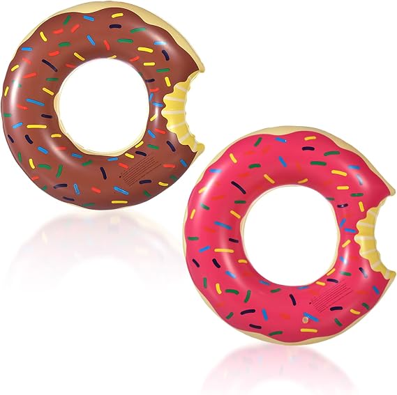 Pool Inflatables Donut Swimming Ring Rubber Rings for Kids Adult,70/90/120cm Pink Brown Doughnut Pool Ring Toy Inflatable Pool Floats Swim Tubes Rings for Women Girls Summer Party Beach Water Sport