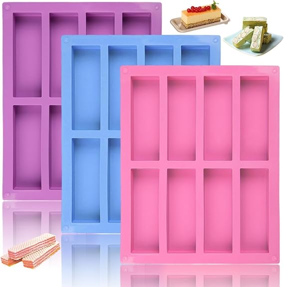 Rairsky 3 Pieces 8 Cavity Large Rectangle Deep Chocolate Bar Moulds