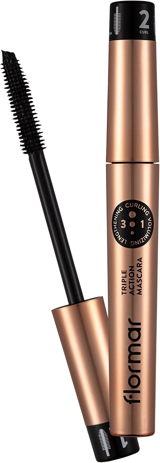 Flormar Triple Action Mascara – Volume, Length and Curvature Mascara | Innovative Brush and Long Lasting Formula for Women Makeup, Intense Look