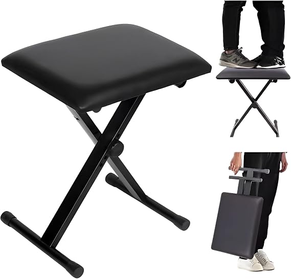 Piano Stand, Piano Chair Set, Folding, X-Shape, Keyboard Stand, Electronic Piano, Keyboard Bench, Foldable, Piano Stand, Double Leg, 7 Levels, 4 Levels, Bench Height Adjustment, 54/61/73/76/88 Keys, Board Compatible, Anti-Slip, Stable, Compact Storage, Easy Assembly B