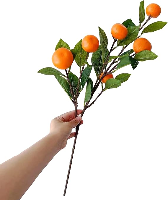 Emivery Artificial Tangerine Branches Faux Orange Branch 6 Heads Realistic Fake Fruit Branch with Green Leaves for Wedding Party Home Vase Decorations Photography Props