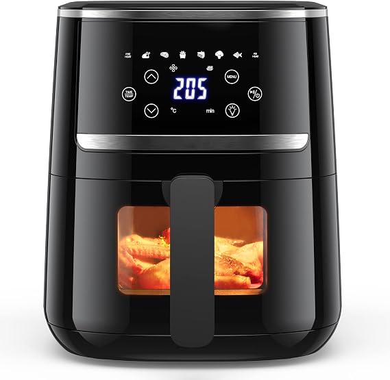 Hot Air Fryer 4.5 L Fryer Hot Air without Oil XL Air Fryer with Viewing Window LED Touch Screen 8 Programmes Air Fryer 1500 W Adjustable Temperature Control Good Grill Results