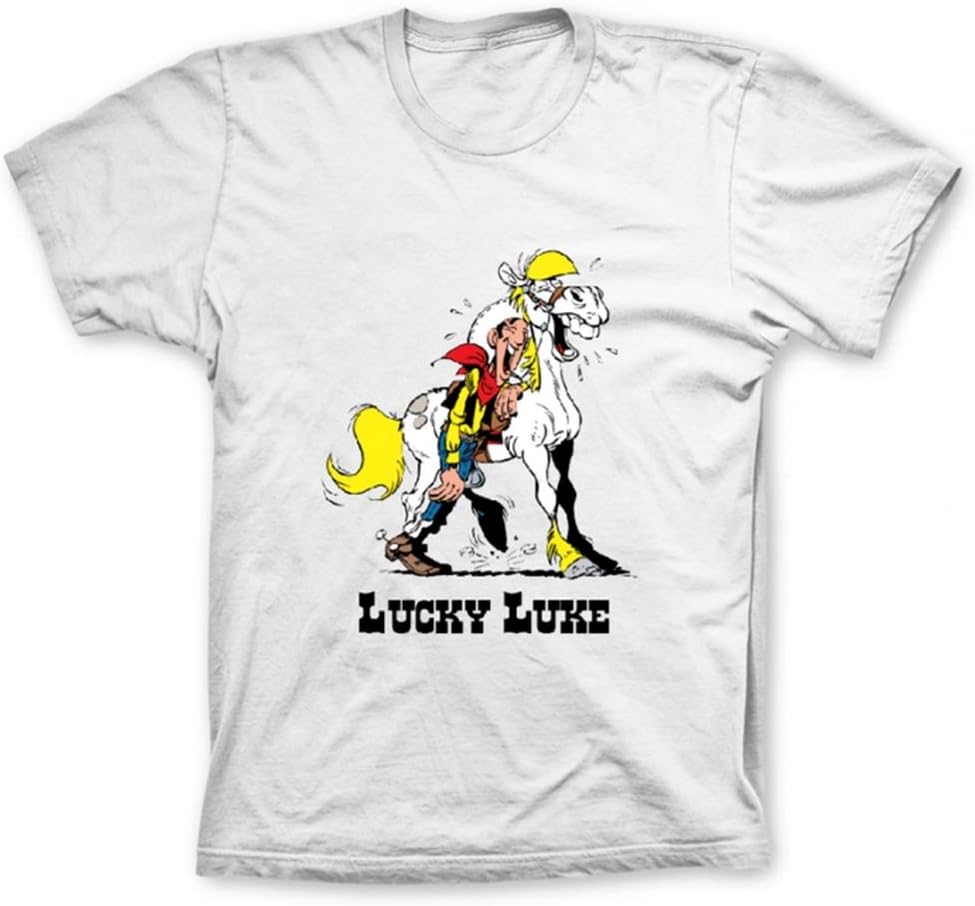 ZigZag Editions T-shirt 100% cotton Lucky Luke and Jolly Jumper laughing White - L
