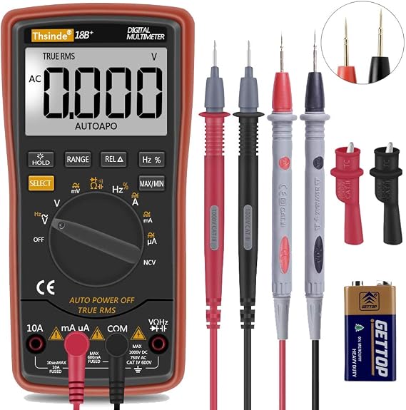 Digital Multimeter,Thsinde Auto-Ranging Digital Multimeter with Alligator Clips, AC Voltage Tester,Voltage Alert, Amp/Ohm/Volt Multi Tester/Diode and Continuity Test HZ with Backlight LCD Display