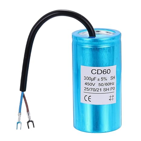 sourcing map CD60 Capacitor, 450V 300uF CD60 Motor Start Capacitor with 2 Wiring Fork Terminal for Electric Motor Starting, Air Compressor