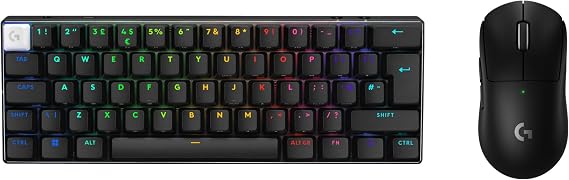 Logitech G PRO X 60 Lightspeed Wireless Gaming Keyboard, Ultra Compact TKL 60% Mechanical Keyboard for PC (QWERTY UK) + PRO X Superlight 2 Lightspeed Wireless Gaming Mouse - Black
