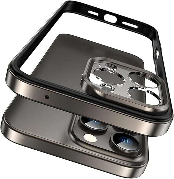 Case for iPhone 16 Pro Max/16 Pro/16 Plus/16, Slim No Back Design Excellent Heat Dissipation Aluminum Metal Frame Soft TPU Inner Bumper Case with Camera Lens Protector