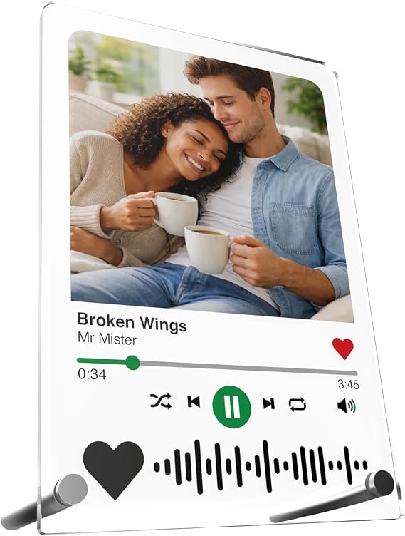Personalised Spotify Plaque – contemporary design 5mm premium acrylic with photo, song details and bar code printed, with stainless stand-offs – ideal gift for him/her/mum/wife/birthday