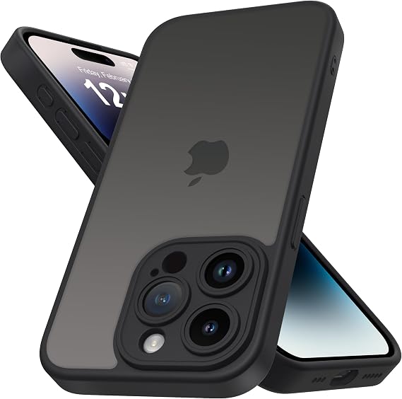 Mootobo for iPhone 14 Pro Case 6.1-Inch, Matte Shockproof Bumper Phone Cover, Military-Grade Protection Ultra Slim 360°Full Body Frosted Translucent Back Phone case(Black)