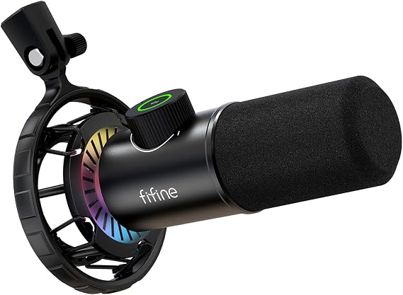 FIFINE USB Oyun Mikrofonu, PC için RGB Dinamik Mikrofonlar, Sessiz Düğmeli, Tak ve Çalıştır Kardioid Mikrofon, 16BIT/48KHZ ve 3,5 mm Kulaklık Jakı, Podcast, Akış için - K658