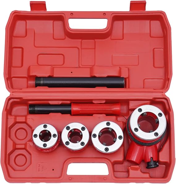 Ratchet Pipe Threader Kit,1/2" 3/4" 1" 1-1/4" 4 Dies Pipe Threading Kits,Manual Pipe Threader Tool Kit,Threading Tool Set Used for Tools for New or Repaired Threads