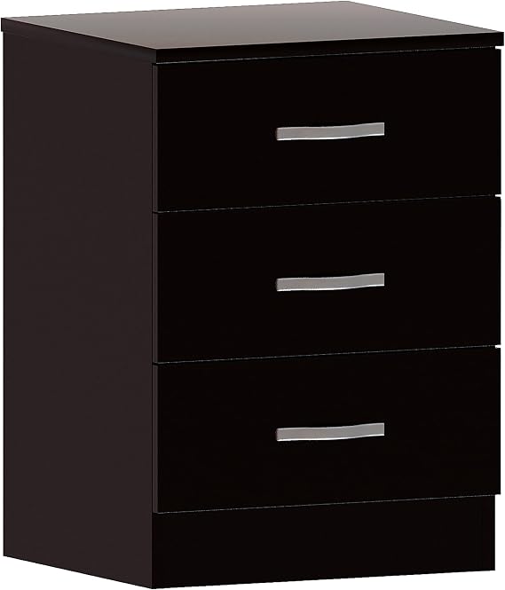 Vida Designs Large Black Chest of Drawers, 3 Drawer With Metal Handles and Runners, Unique Anti-Bowing Drawer Support, Riano Bedroom Storage Furniture