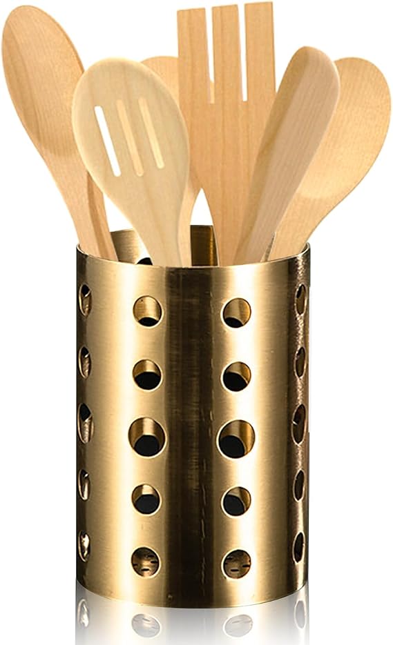 HERCHR Kitchen Utensil Holder for Kitchen Counter Large Stainless Steel Cutlery Holder Kitchen Utensils Farmhouse Style Home Kitchen Worktop Organiser Cooking Spoon Holder Kitchen Utensils Container