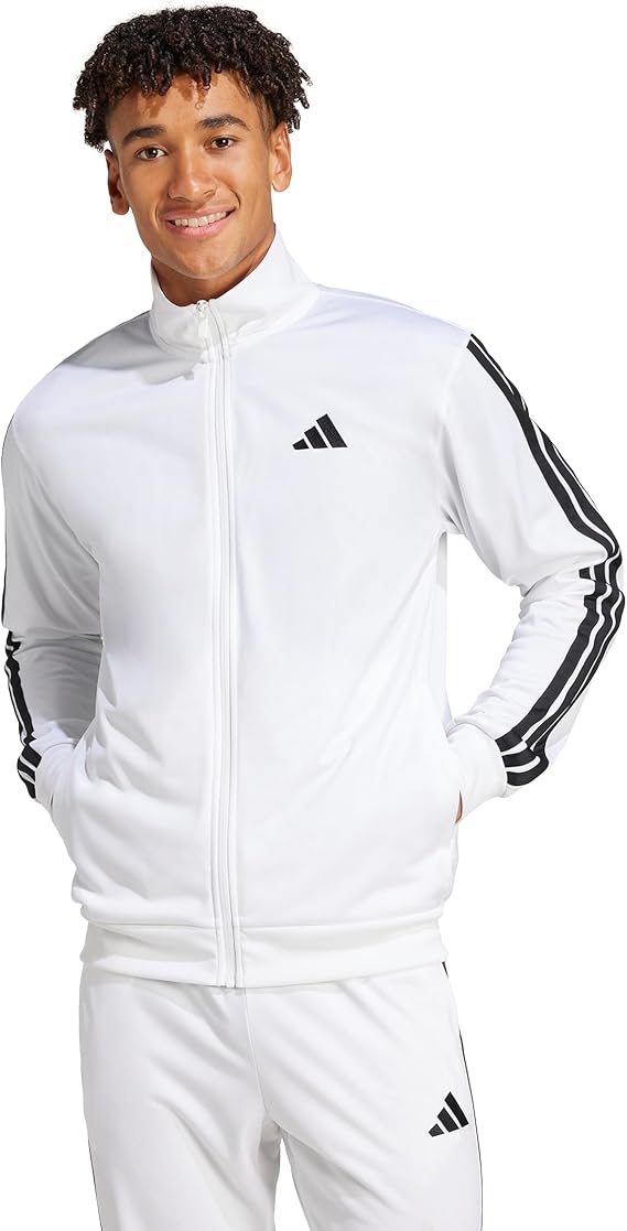 adidas Men's 3-Stripes Tricot Track Top, White, S Tall