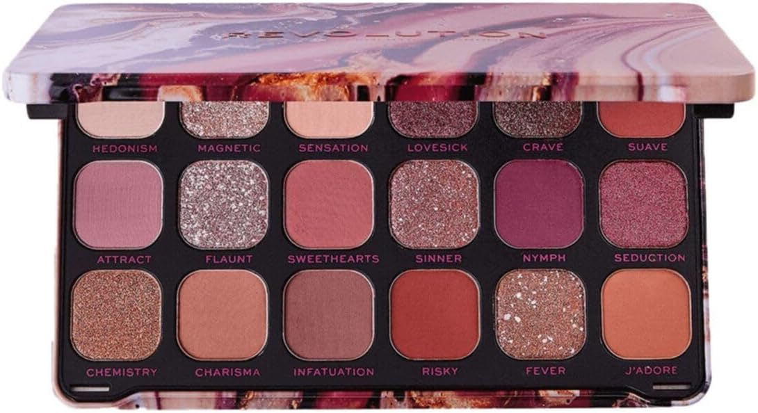 Revolution Forever Flawless Allure Mat ve Pırıltılı Tonlu Far Paleti, 18 Renk, Vegan