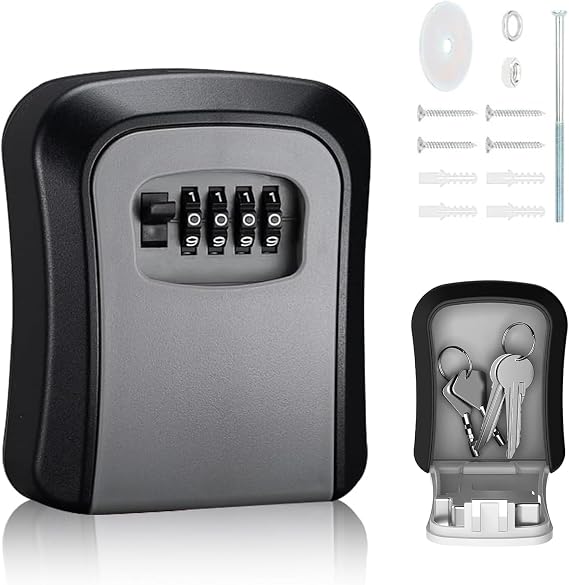 Key Safe Wall Mounted Outdoor, Black Security Key Box(21x9 cm)