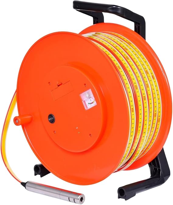 Liquid Level Measuring Tool with Stainless Steel Probe, Reel Type Tape, and Audible Indicator for Borehole Depth Inspection 10m to 300m