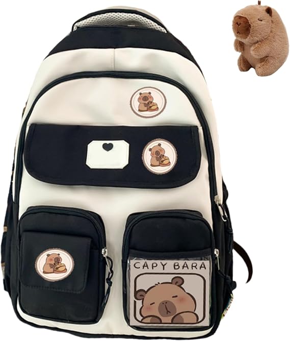 Capybara Backpack For School, Cute Preppy Aesthetic Y2k Backpack With Kawaii Pin And Accessories For Girls