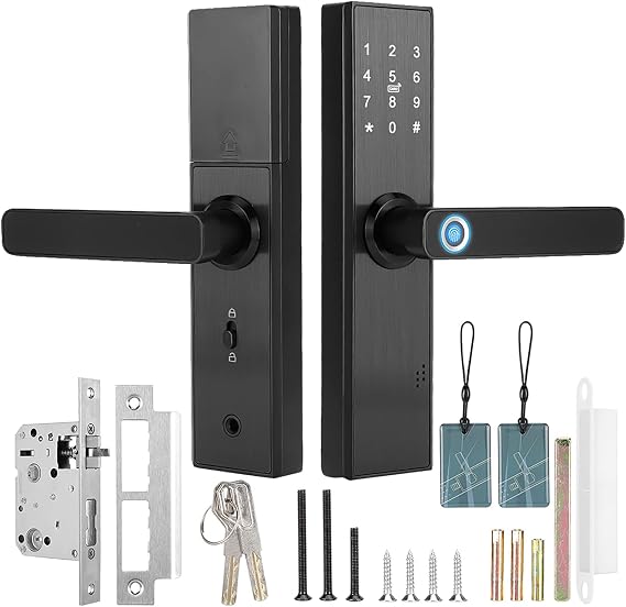 Smart Door Lock, WiFi Touch Screen Fingerprint Password IC Card Smart Door Lock with Mechanical Key for Tuya
