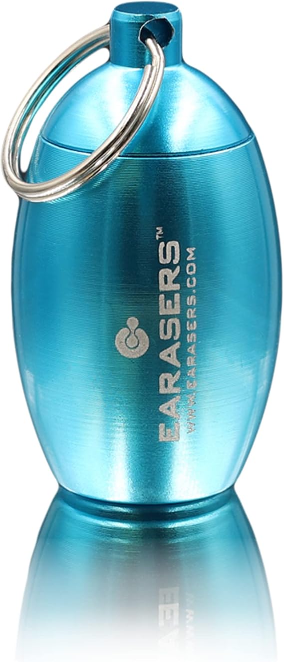 EARasers Ear Plugs Case - Waterproof Aluminium Keyring Carry Case for Your Earplugs - Aqua