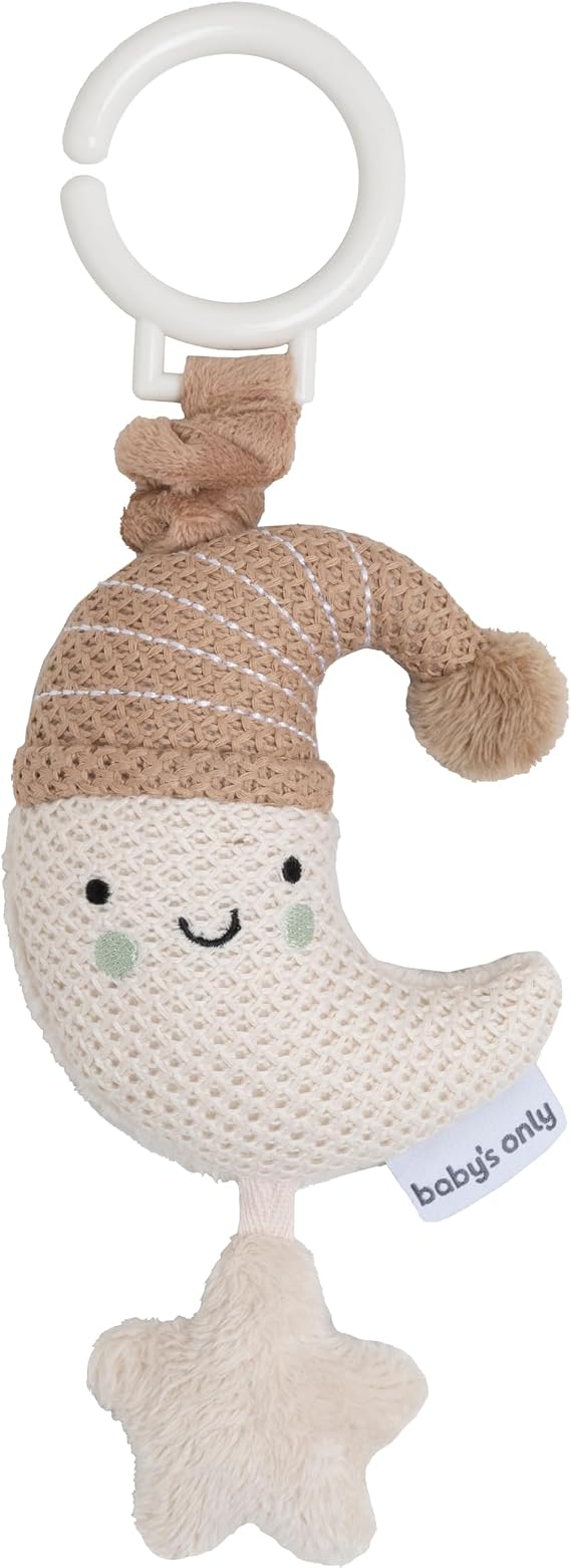 Baby's Only - Vibrating Fidget Moon Heaven - Pram Toy for Babies - Baby Seat Toy - Maxi Cosi Toy - Baby Toy for Travel - Clay/Warm Linen